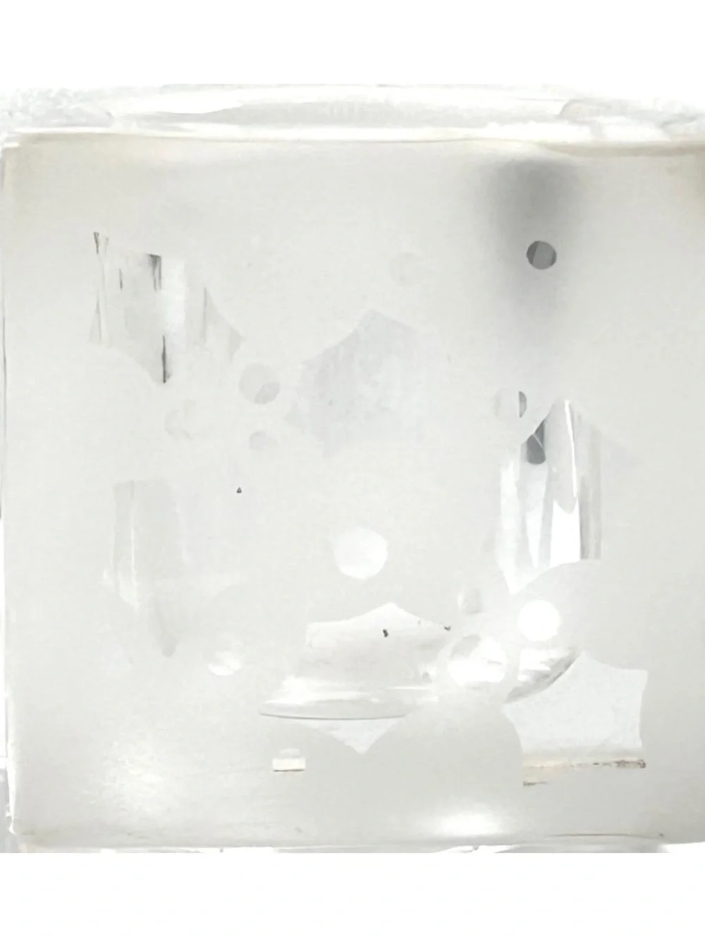 Clear Glass Candle Holder with Teddy Bear and Other Etchings, Square Design